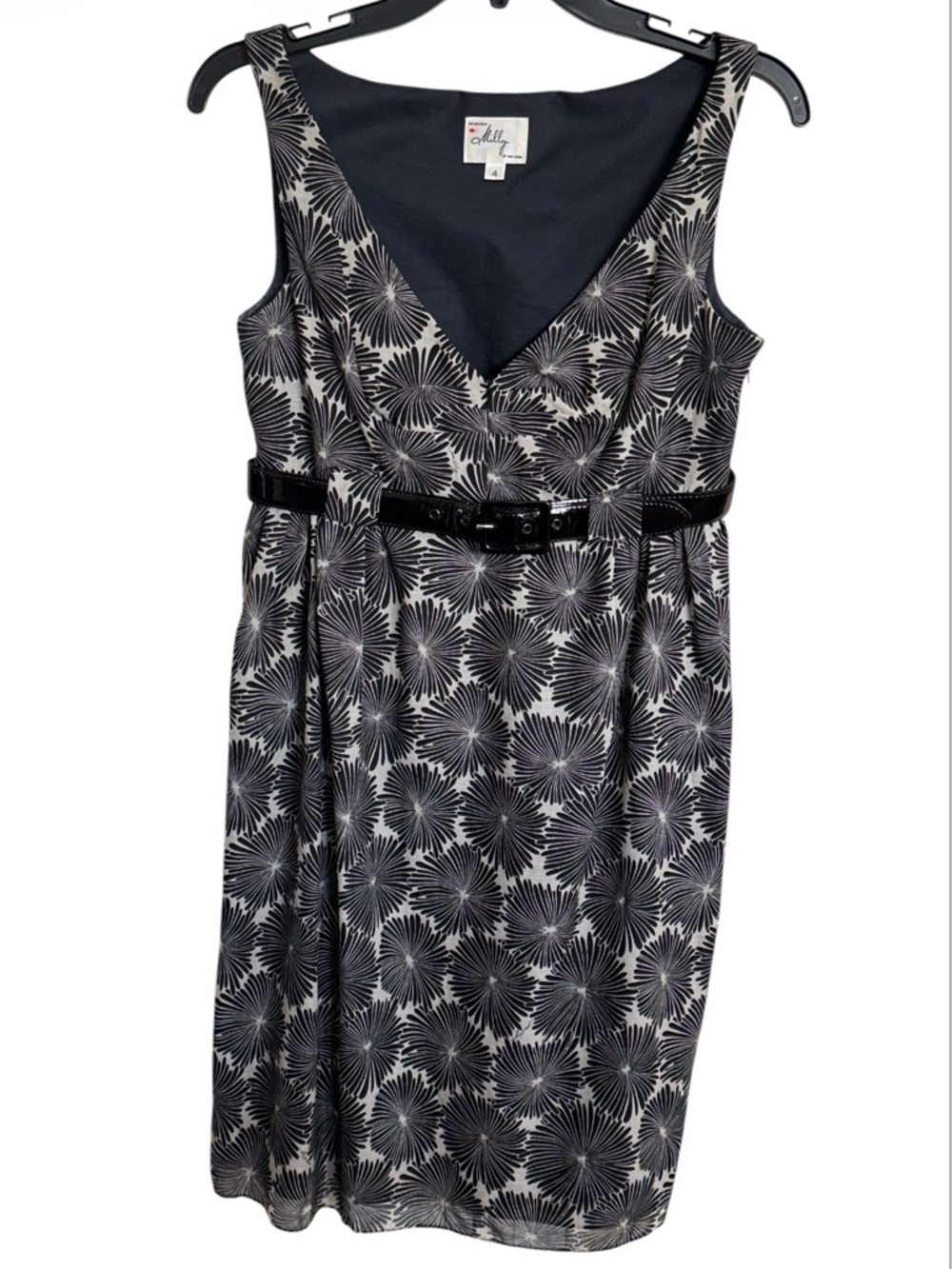 MILLEY OF NEW YORK Sleeveless Floral Belt Cotton Silk A-line Dress Size 4